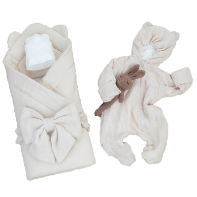 Комплект на выписку 4 предмета Муслин лето KiDi 4.219(Мс)-78/62 светло бежевый 1